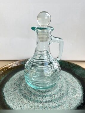 VTG Vetreria Etrusca Italy Ribbed Beehive Blue Glass Decanter Cruet W/Stopper 5”